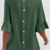 Green Button Half Sleeve Round Neck T Shirt -Modlily Shop 339341 P 16908908092930
