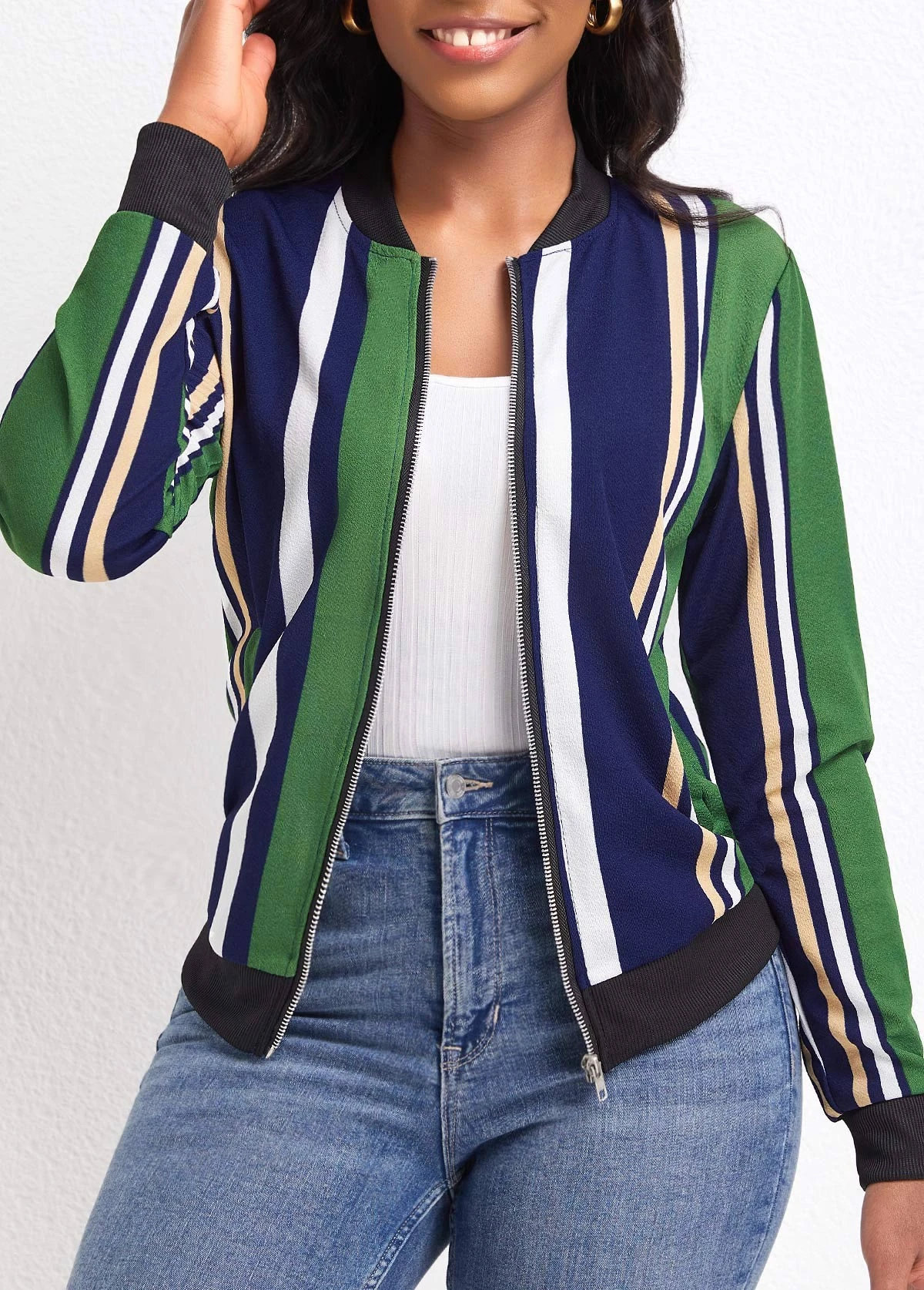Green Pocket Multi Stripe Print Long Sleeve Coat 5 Green Pocket Multi Stripe Print Long Sleeve Coat - Image 3