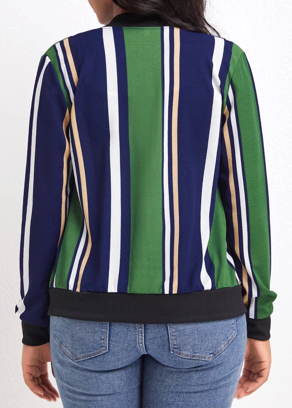 Green Pocket Multi Stripe Print Long Sleeve Coat 4 Green Pocket Multi Stripe Print Long Sleeve Coat - Image 2
