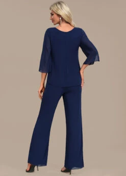 Navy Zipper Long Three Quarter Length Sleeve Jumpsuit -Modlily Shop 339381 P 16933605598991