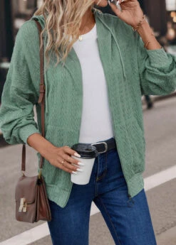 Sage Green Pocket Long Sleeve Hooded Coat -Modlily Shop 339413 P 16927994240873