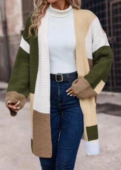 Multi Color Patchwork Long Sleeve V Neck Coat -Modlily Shop 339463 P 16933727340570