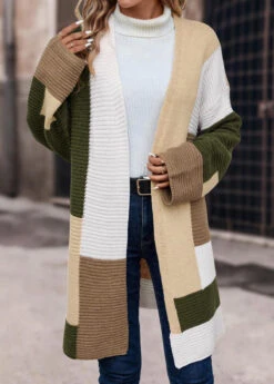 Multi Color Patchwork Long Sleeve V Neck Coat -Modlily Shop 339463 P 16933727341665