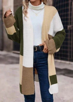 Multi Color Patchwork Long Sleeve V Neck Coat -Modlily Shop 339463 P 16933727342683