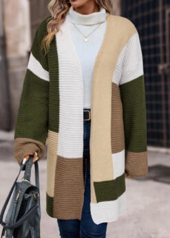 Multi Color Patchwork Long Sleeve V Neck Coat -Modlily Shop 339463 P 16933727343612