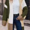 Multi Color Patchwork Long Sleeve V Neck Coat -Modlily Shop 339463 P 16933727349654