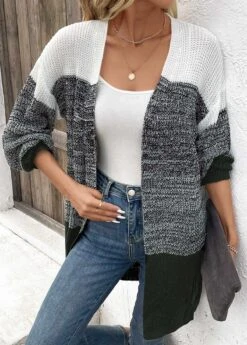 Dark Grey Patchwork Long Sleeve V Neck Coat -Modlily Shop 339478 P 16921822270172