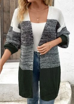 Dark Grey Patchwork Long Sleeve V Neck Coat