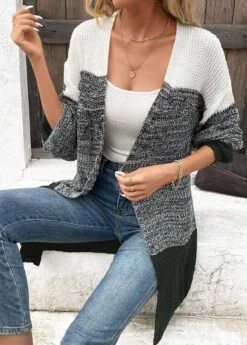 Dark Grey Patchwork Long Sleeve V Neck Coat -Modlily Shop 339478 P 16921822276215