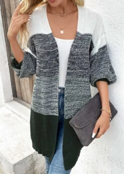 Dark Grey Patchwork Long Sleeve V Neck Coat -Modlily Shop 339478 P 16921822276844