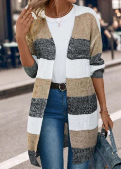 Dark Grey Weave Long Sleeve V Neck Coat