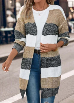 Dark Grey Weave Long Sleeve V Neck Coat -Modlily Shop 339481 P 16932040437782