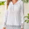 White Lace Drawstring Long Sleeve Hoodie -Modlily Shop 339488 P 16910498954630