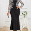 Black Lace Long Sleeve Round Neck Dress