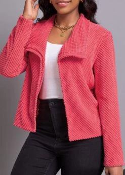 Peach Red Long Sleeve Turn Down Collar Coat -Modlily Shop 339556 P 16922360861062