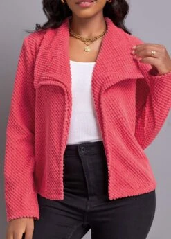 Peach Red Long Sleeve Turn Down Collar Coat -Modlily Shop 339556 P 16922360861853