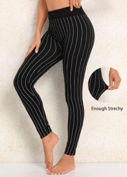 Black Striped High Waisted Ankle Length Leggings