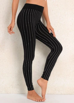 Black Striped High Waisted Ankle Length Leggings -Modlily Shop 339603 P 16920130885124