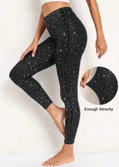 Black High Waisted Ankle Length Hot Stamping Leggings