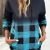Blue Drawstring Plaid Long Sleeve Hoodie -Modlily Shop 339626 P 16921741789990