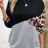 Black Patchwork Leopard Long Sleeve Round Neck Sweatshirt -Modlily Shop 339632 P 16933092968280