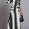 Black Side Slit Striped Maxi Dress