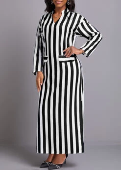 Black Side Slit Striped Maxi Dress -Modlily Shop 339649 P 16920055025842