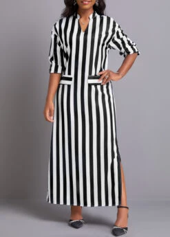 Black Side Slit Striped Maxi Dress -Modlily Shop 339649 P 16920055029083