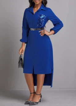 Patchwork Blue Button High Low Dress -Modlily Shop 339652 P 16920131350884