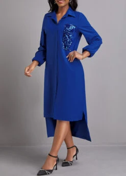 Patchwork Blue Button High Low Dress -Modlily Shop 339652 P 16920131358982