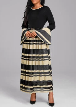 Black Patchwork Long Sleeve Round Neck Dress -Modlily Shop 339656 P 16939095188693