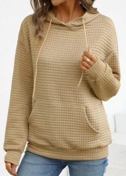Light Camel Pocket Long Sleeve Hoodie -Modlily Shop 339683 P 16944277663325
