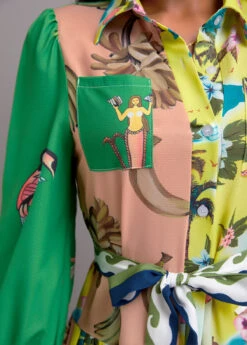 Multi Color Button Floral Print Belted Dress -Modlily Shop 339834 P 16926994744234