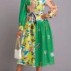 Multi Color Button Floral Print Belted Dress -Modlily Shop 339834 P 16926994747403