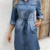 Denim Blue Pocket Long Sleeve Shirt Collar Dress -Modlily Shop 339836 P 16933603306685