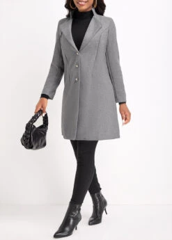 Grey Button Long Sleeve Lapel Coat -Modlily Shop 339846 P 16926117947952