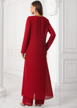 Deep Red Sequin Round Neck Jumpsuit And Cardigan -Modlily Shop 339892 P 16914902634121