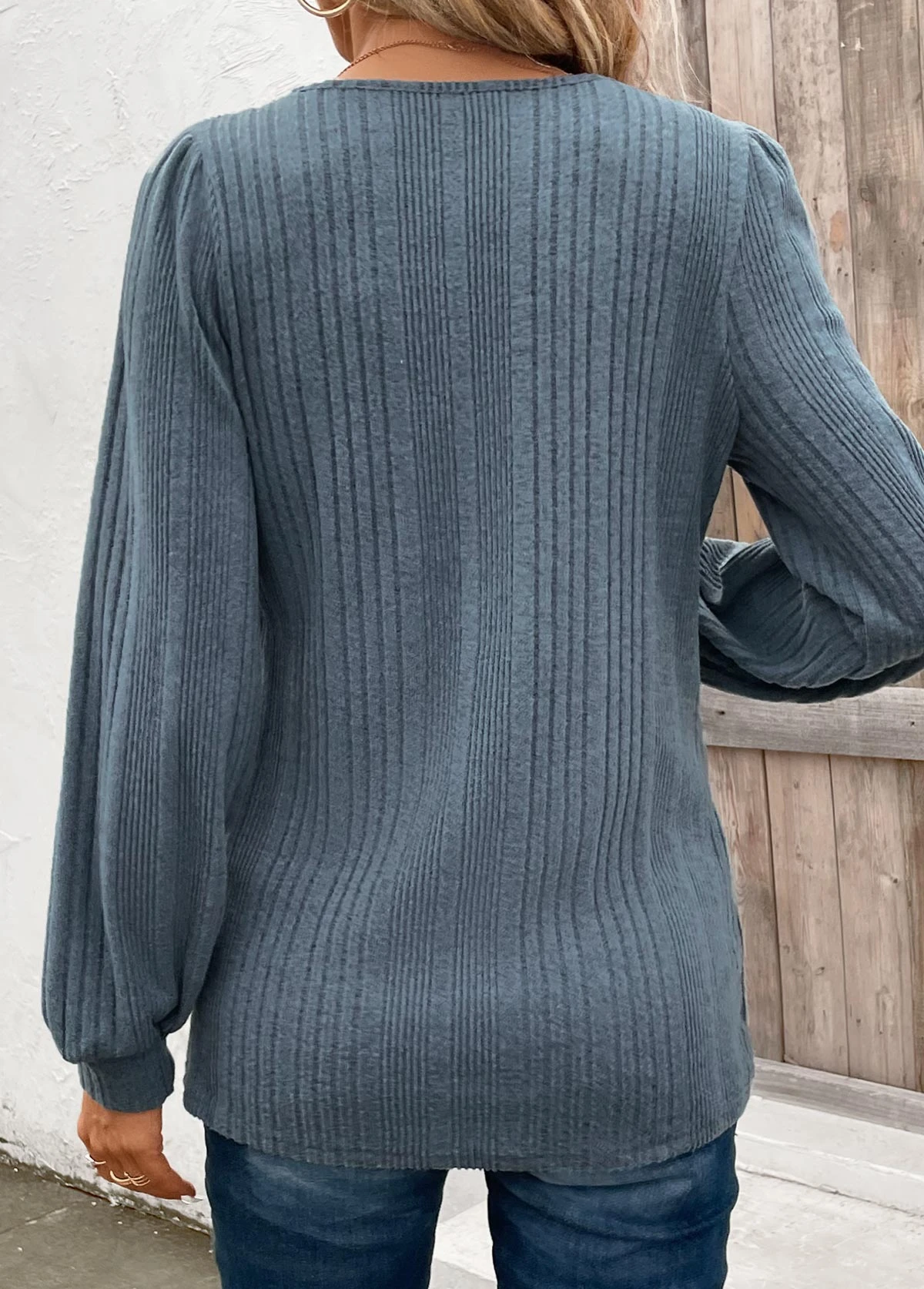 Blue Long Sleeve Square Neck T Shirt 4 Blue Long Sleeve Square Neck T Shirt - Image 2