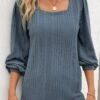 Blue Long Sleeve Square Neck T Shirt -Modlily Shop 339903 P 16932192769120