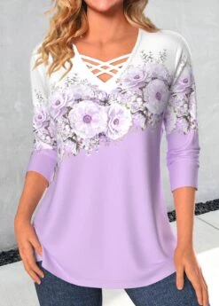 Light Purple Criss Cross T Shirt
