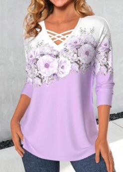 Light Purple Criss Cross T Shirt -Modlily Shop 339933 P 1695019256331