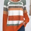Orange Button Multi Stripe Print T Shirt -Modlily Shop 339943 P 1694080766053