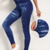 Denim Blue Denim-effect Print High Waisted Ankle Length Leggings