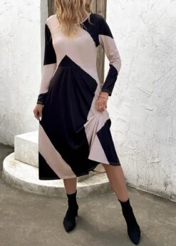 Black Pocket Geometric Print Long Sleeve Dress -Modlily Shop 339969 P 16921760252052