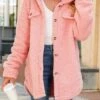 Pink Button Long Sleeve Turn Down Collar Coat -Modlily Shop 339973 P 1692758646183