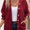 Wine Red Pocket Long Sleeve Hooded Coat -Modlily Shop 340000 P 16929593086730