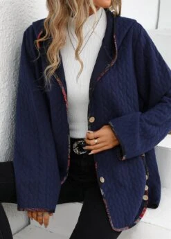 Navy Pocket Long Sleeve Hooded Coat -Modlily Shop 340001 P 16946867220325