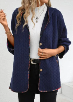 Navy Pocket Long Sleeve Hooded Coat -Modlily Shop 340001 P 16946867229462