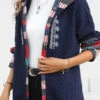 Navy Patchwork Tribal Print Long Sleeve Hooded Coat -Modlily Shop 340002 P 16946033312682