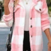 Light Pink Button Plaid Long Sleeve Coat -Modlily Shop 340013 P 16952995357130